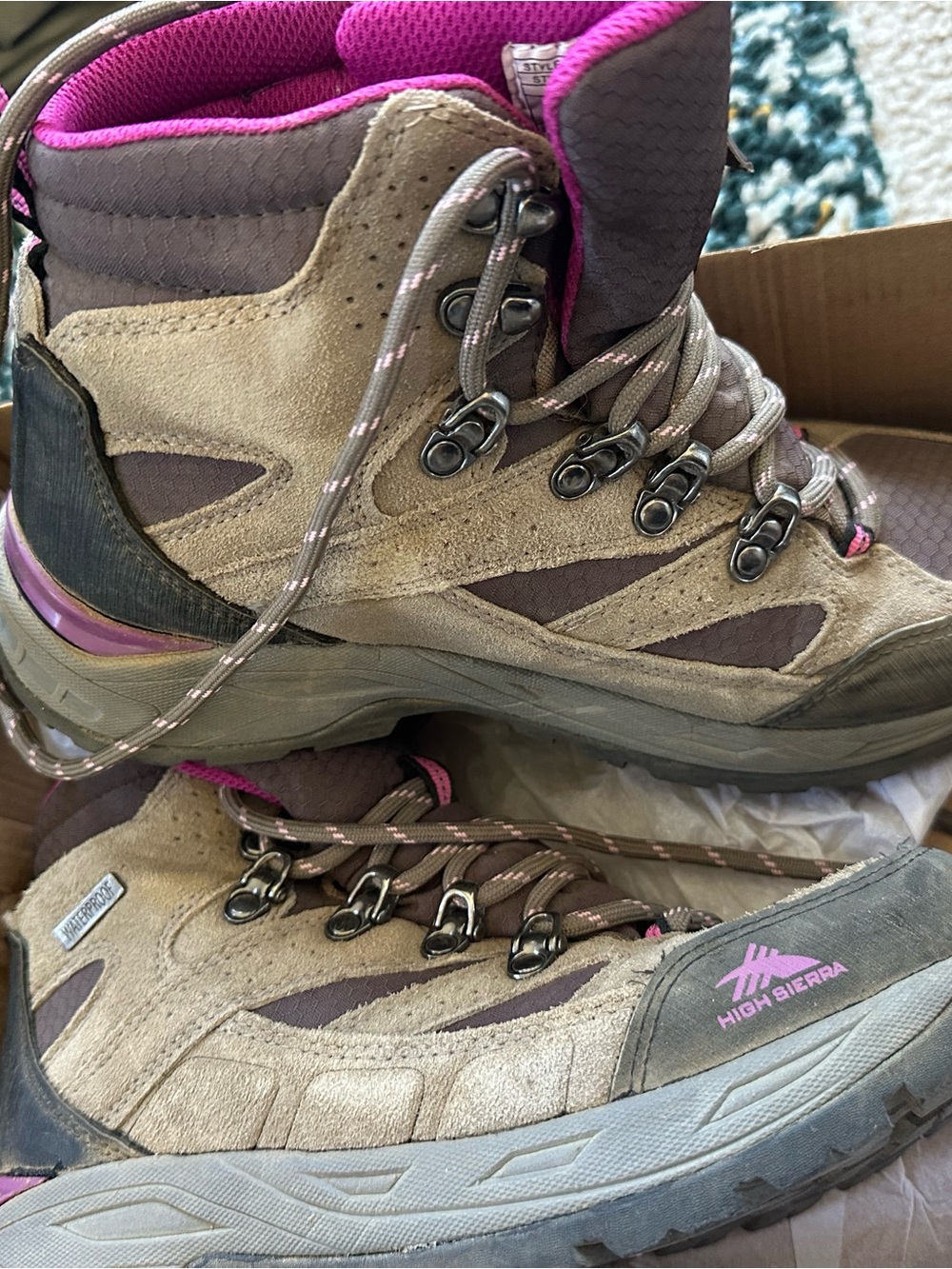 High Sierra Brown and Pink Women's Lace-Up Hiking Boots